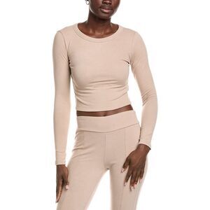 Brook + Lynn Womens  Brushed Cropped T-Shirt, Brown